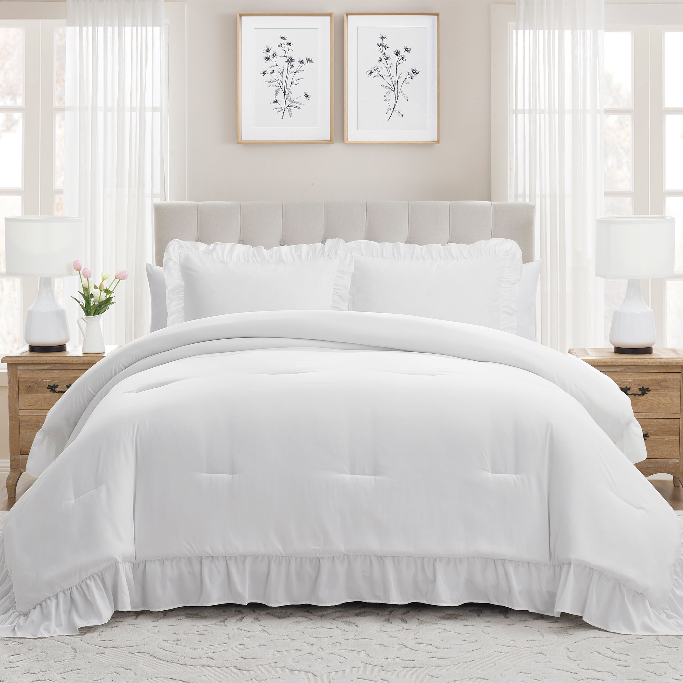 Heavyweight Warmth Full/Queen Comforter Set, All-Season, 3-Piece, White Ruffle - Hypoallergenic Ultra-Fluffy Quilt for Winter - Default Title