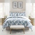Fluffy Down Alternative Veronica 3-Piece Blue Floral Cotton Slub Comforter Set, King - Luxurious Quilted Duvet Cover Set - Default Title