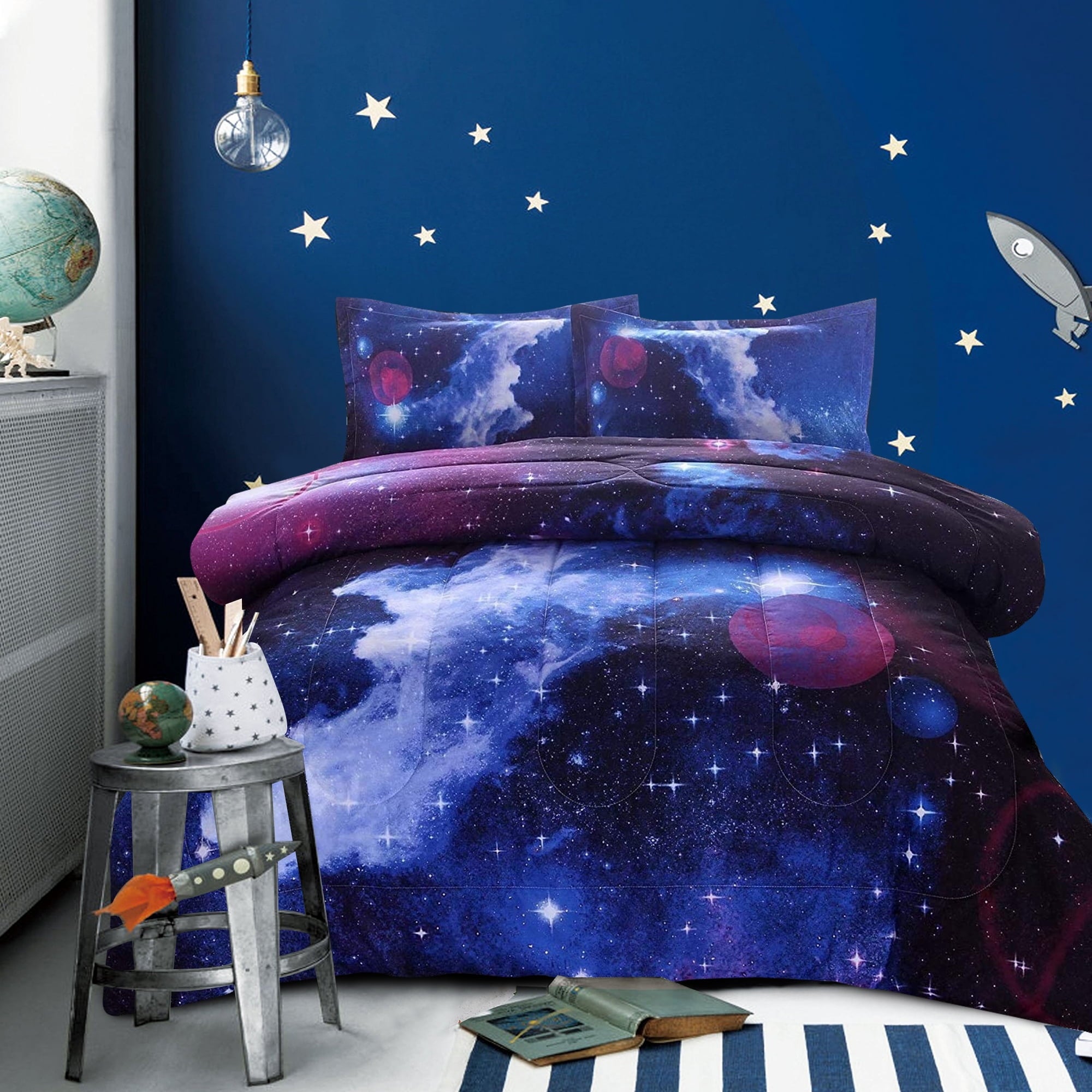 Heavyweight Warmth Galaxy Bedding Sets Outer Space Comforter 3D Printed Space Quilt Set Full Size for Kids Blue - Cloud-Like Soft Lightweight Bed Comforter - Default Title