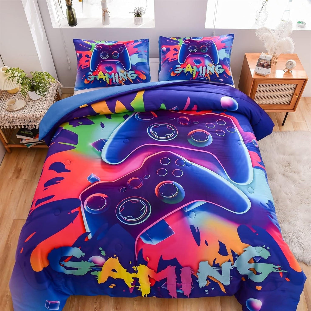 All-Season Purple Queen Gaming Comforter Sets for Boys Kids Bedding Sets Colorful Games Console Gamer Quilt Set - Hypoallergenic Ultra-Fluffy Quilt for Winter - Default Title