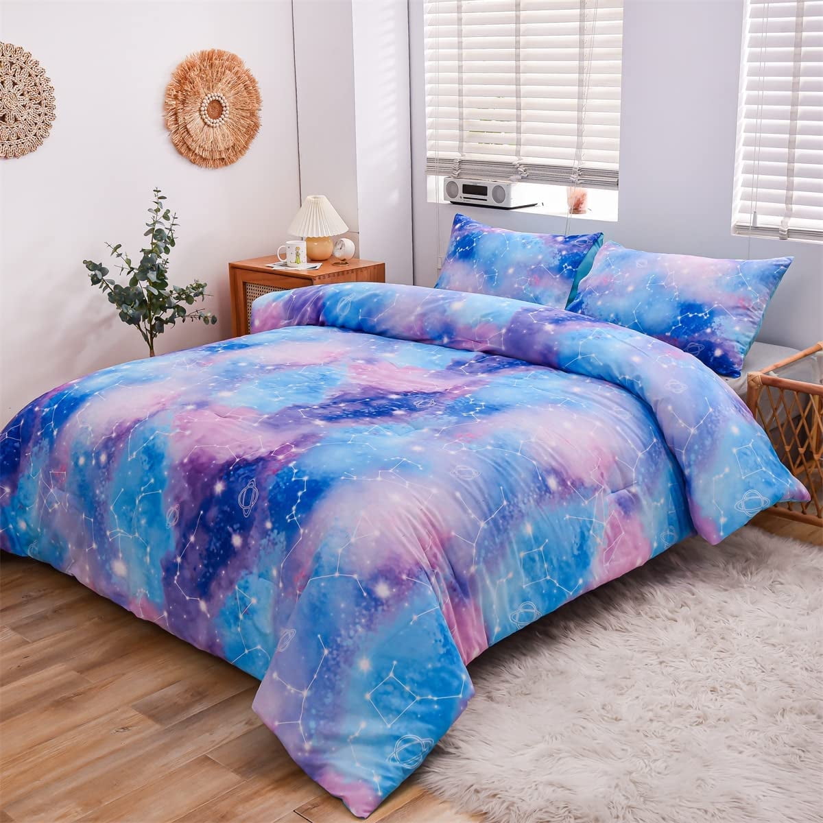 Hypoallergenic Cloud Tie Dye Constellation Ombre Comforter Set Twin Gradient Galaxy Bedding Set Blue Purple - Hypoallergenic Ultra-Fluffy Quilt for Winter - Default Title