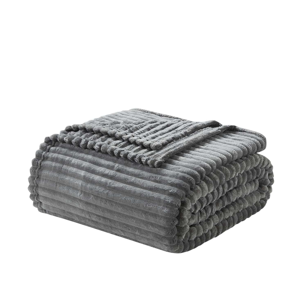 Decorative Knitted Cut Plush Fleece Blanket, Soft Lightweight Fuzzy Luxury Throw Size Bed Blankets for Bed, Throw, Gray - Luxury Knitted Decorative Throw Blanket with Fringes - Default Title