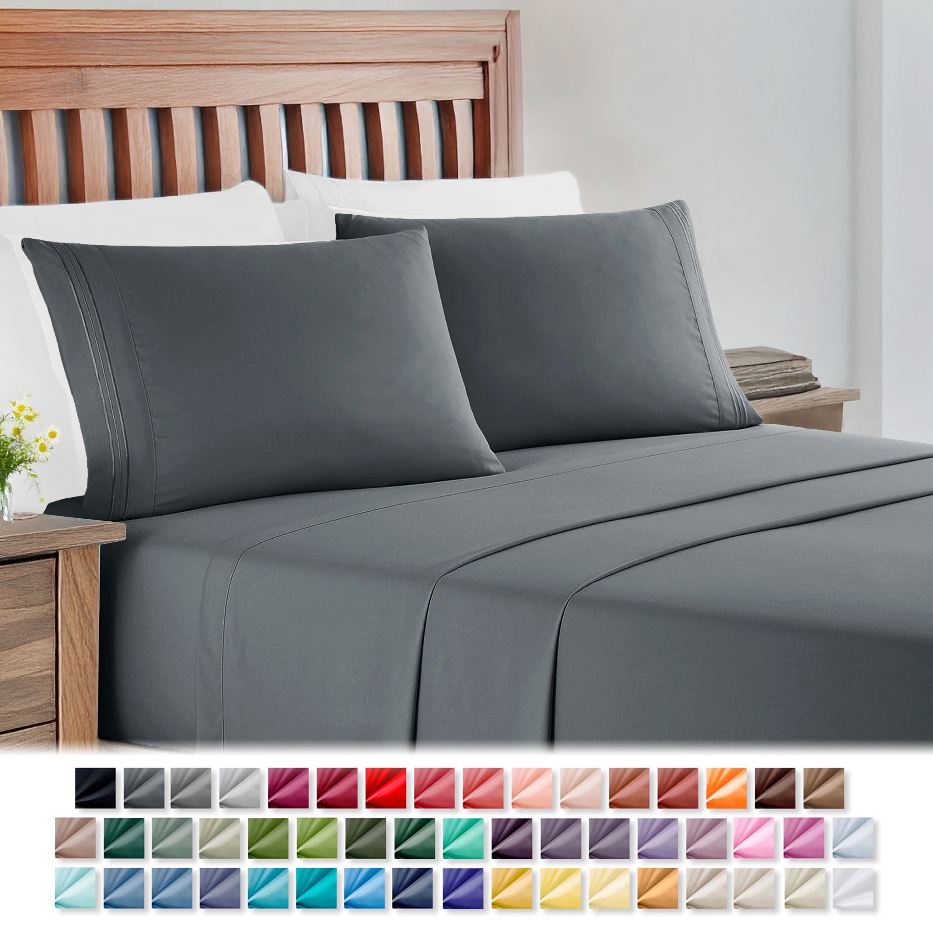 Premium Egyptian Cotton Full Size Sheets Set, 1800 Series Bed Sheets Full 4 Piece, Luxury Soft Microfiber Full Sheet Sets, Gray - Breathable Egyptian Cotton Flat & Fitted Sheets - Default Title