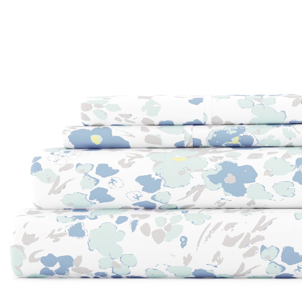 Wrinkle-Resistant 4 Piece Pattern Microfiber Bed Sheets Set, Light Blue Violets, Full - Cooling Hotel Quality Bedding Sheets and Pillowcases - Default Title