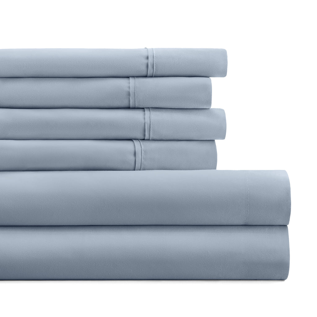 Ultra-Soft Queen, Light Blue Solid Microfiber 6 Piece Bed Sheet Set - Breathable Egyptian Cotton Flat & Fitted Sheets - Default Title