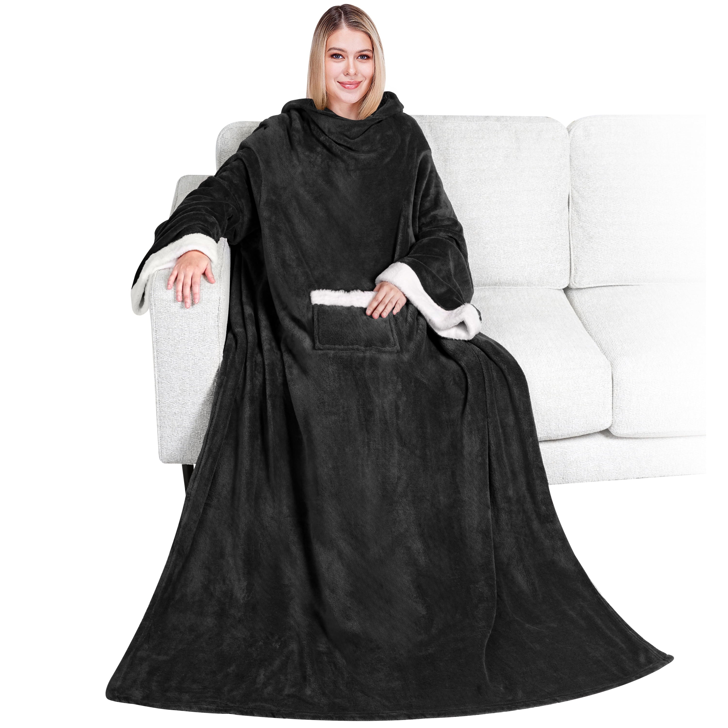 Lightweight Warm Fleece Blanket with Sleeves for Women Men Adults, Wearable Blanket Warm Soft Plush, Snuggle Pocket Sleeved TV Throw W... - Super Soft Reversible Sherpa Flannel Blanket - Default Title