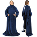 Super Soft Flannel Navy Blue Fleece Wearable Blanket with Sleeves for Adults Women Men, Soft Warm Full Body Wrap Throw, Sweatshirt Pocke... - Luxury Knitted Decorative Throw Blanket with Fringes - Default Title