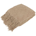 Lightweight Warm Tan Taupe Knit Throw Blanket for Couch Bed, Soft Knitted Farmhouse Sofa Throw for Living Room, Lightweight Decorative... - Luxury Knitted Decorative Throw Blanket with Fringes - Default Title