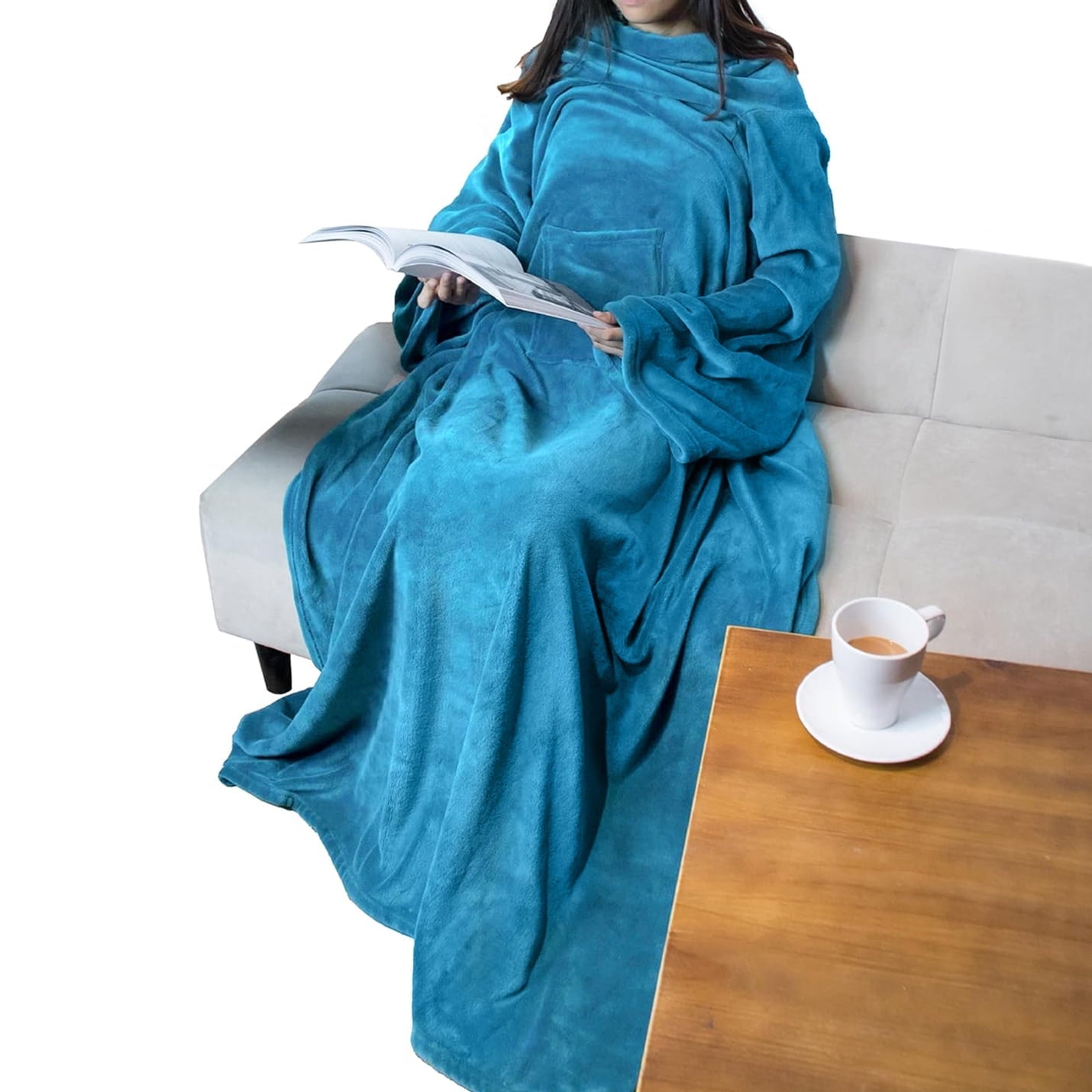 Lightweight Warm Wearable Blanket with Sleeves for Adult Women Men, Cozy Fleece Warm Wrap Throw Blanket with Arms, Pocket, Gifts for C... - Luxury Knitted Decorative Throw Blanket with Fringes - Default Title