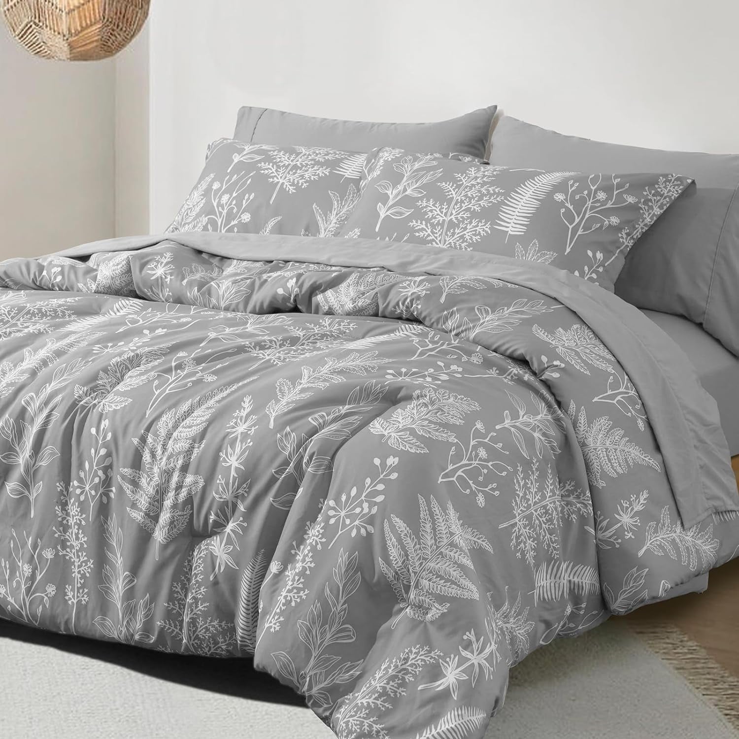 Hypoallergenic Cloud 7 Pieces Printed King Comforter Set, Lightweight Reversible Botanical Bedding Set Include Comforter, Pillow Shams, Fl... - All-Season Down Alternative Comforter Insert - Default Title