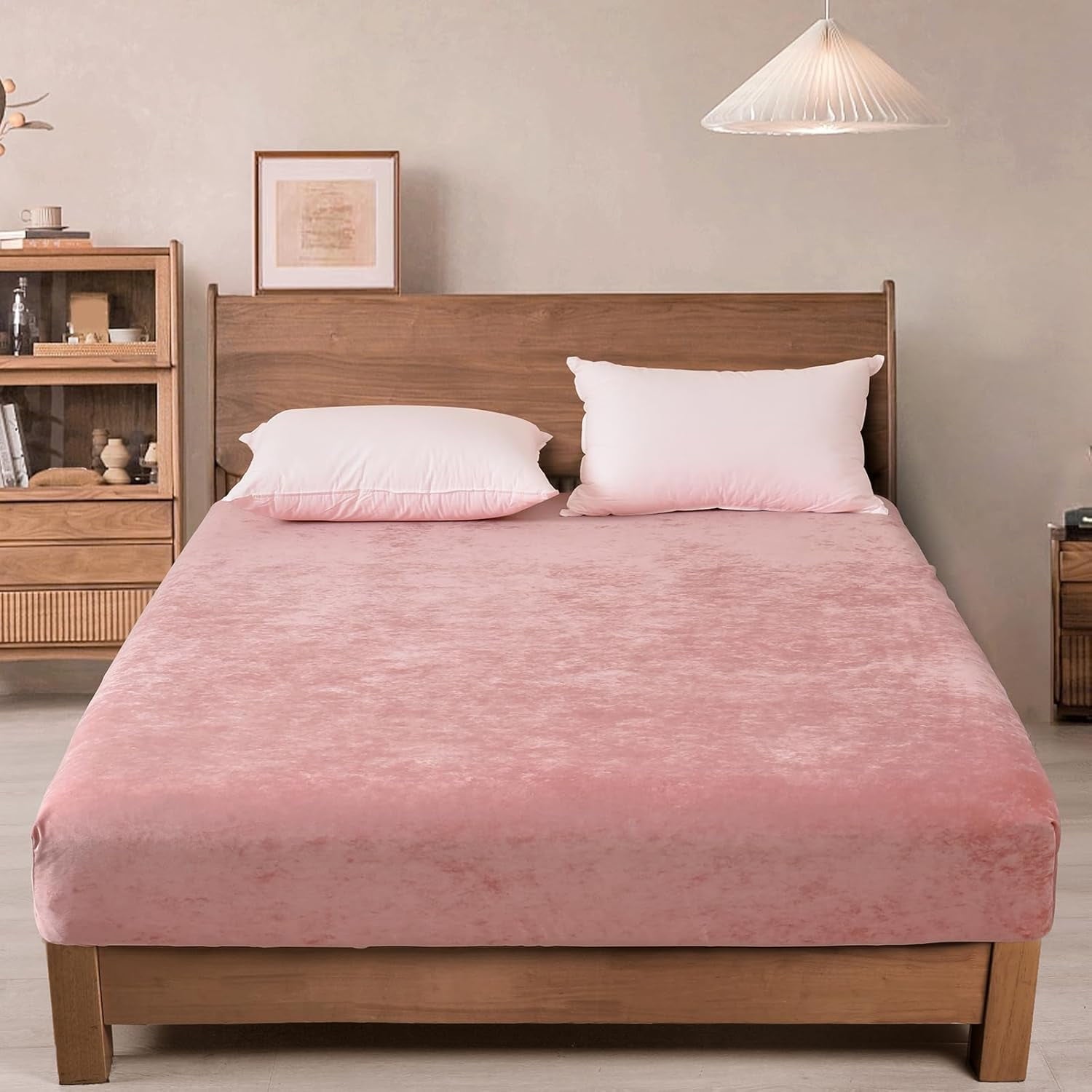 Cooling Sateen Truly Velvet Fitted Sheet Twin Size, Luxury Super Soft Flannel Bottom Sheet with 15" Deep Pocket for Winter, Pink - Cooling Hotel Quality Bedding Sheets and Pillowcases - Default Title