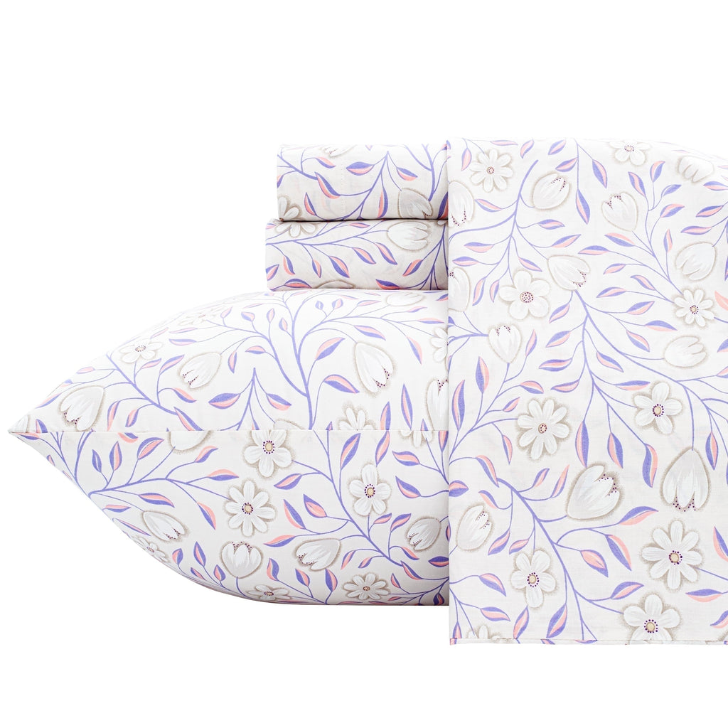 Wrinkle-Resistant 100% Cotton Full Size Sheets,4 Piece Pure Percale Bed Sheets Set Deep Pocket Fits Mattress Upto 15",floral vine pattern - Breathable Egyptian Cotton Flat & Fitted Sheets - Default Title
