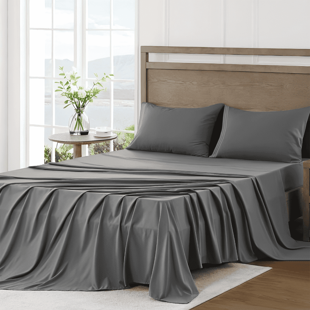 Wrinkle-Resistant 4 Piece Bed Sheet Set, Queen Size Upgraded Cooling Deep Pocket Comfy Breathable Hotel Luxury Bedding, Extra Soft Wrin... - Premium Ultra-Soft Pillowcase Pair for Sleeping - Default Title