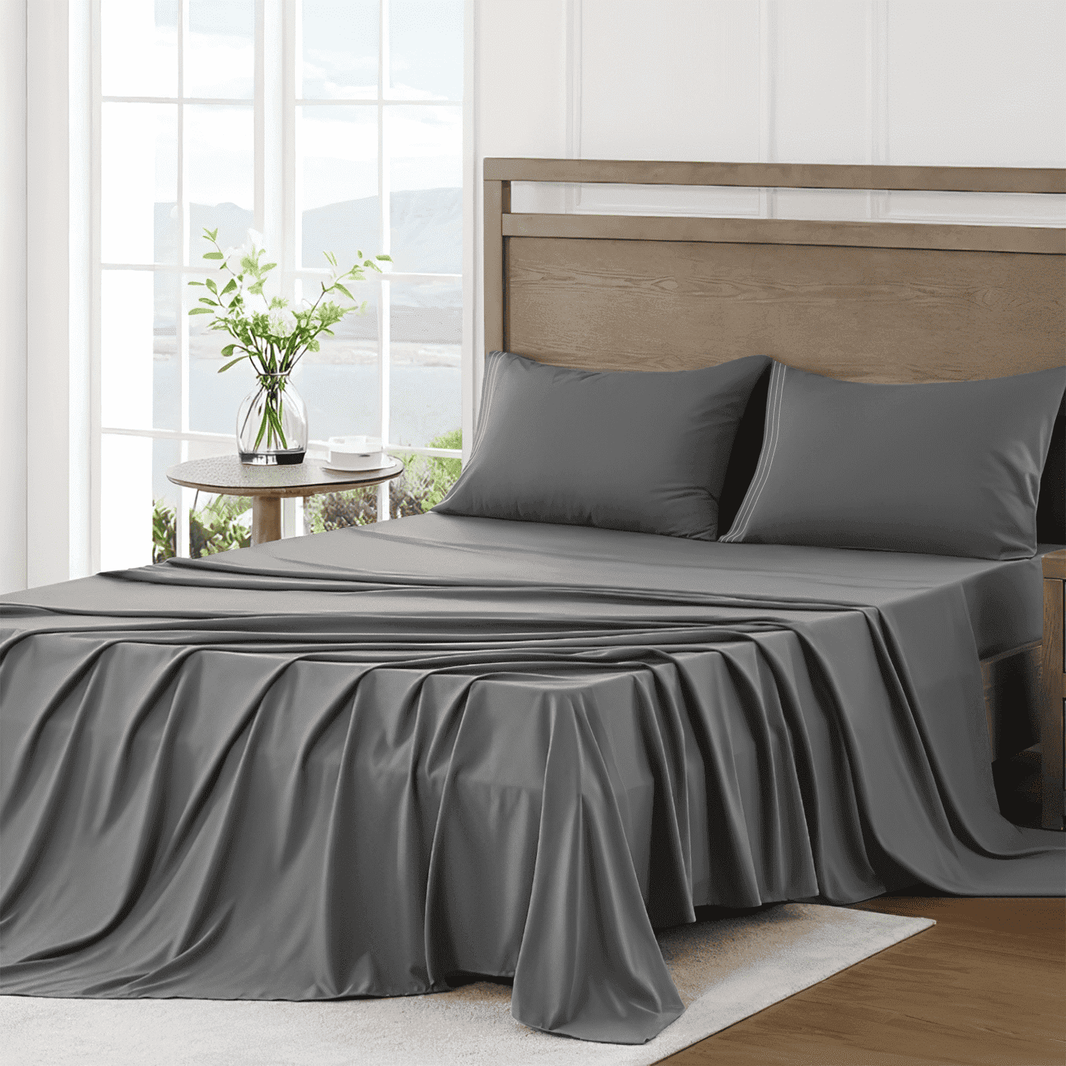 Wrinkle-Resistant 4 Piece Bed Sheet Set, Queen Size Upgraded Cooling Deep Pocket Comfy Breathable Hotel Luxury Bedding, Extra Soft Wrin... - Premium Ultra-Soft Pillowcase Pair for Sleeping - Default Title