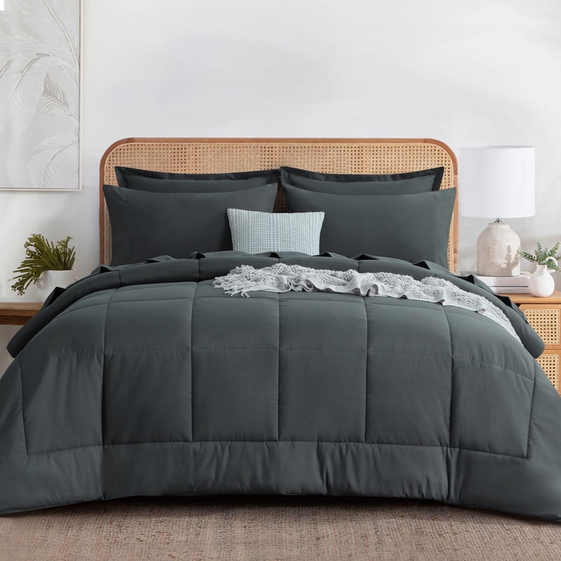 Heavyweight Warmth 7 Pieces Comforter Set with Sheets - Bed in a Bag with Comforter and All Season Sheets, Pillowcases,Dark Gray,Queen - Hypoallergenic Ultra-Fluffy Quilt for Winter - Default Title