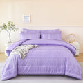 Hypoallergenic Cloud 8-Pieces Boho Bedding Set Full Lavender Striped Bed in a Bag for Girls Women Soft Fluffy Purple Comforter Set with Sh... - Cloud-Like Soft Lightweight Bed Comforter - Default Title