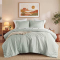 Luxurious Quilted Full/Queen Comforter Sets, Reversible 3 Piece Extra Soft Bedding Set, Chambray Print Sage Green Comforter Bed Set wit... - All-Season Down Alternative Comforter Insert - Default Title