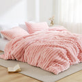 Heavyweight Warmth Full/Queen Size Comforter Set, Fluffy Ribbed Plush Comforter Set, 3-Piece Bedding Set, Pink - Luxurious Quilted Duvet Cover Set - Default Title