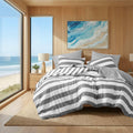 Fluffy Down Alternative Full/Queen Size Comforter Sets, 3-Piece Bedding Set Full/Queen, Reversible Striped Comforter Bed Set, Charcoal - All-Season Down Alternative Comforter Insert - Default Title
