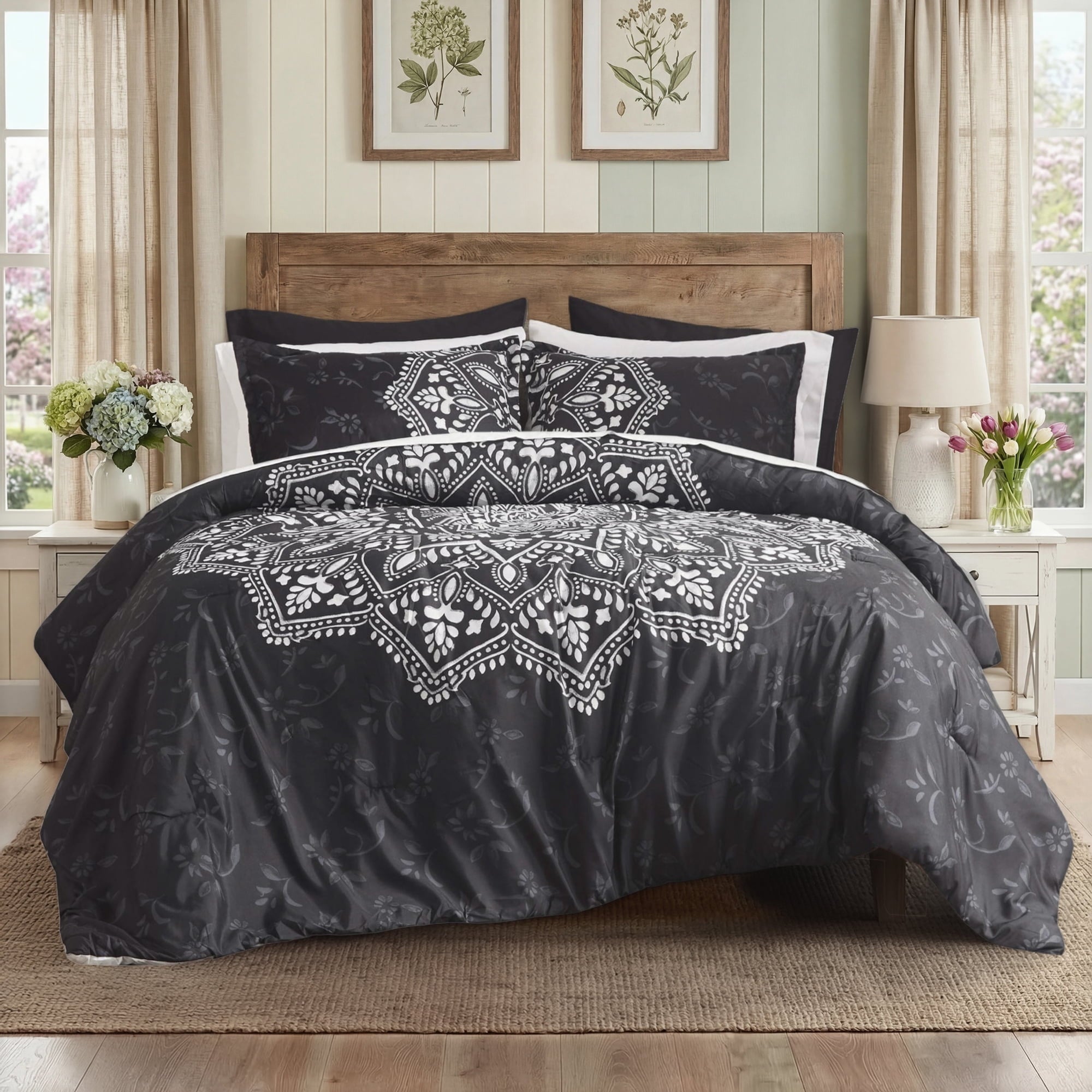 Hypoallergenic Cloud Queen Comforter Set, Bedding Comforter Set Queen Size W/ Side Pockets, Black, 9 Pieces - Cloud-Like Soft Lightweight Bed Comforter - Default Title