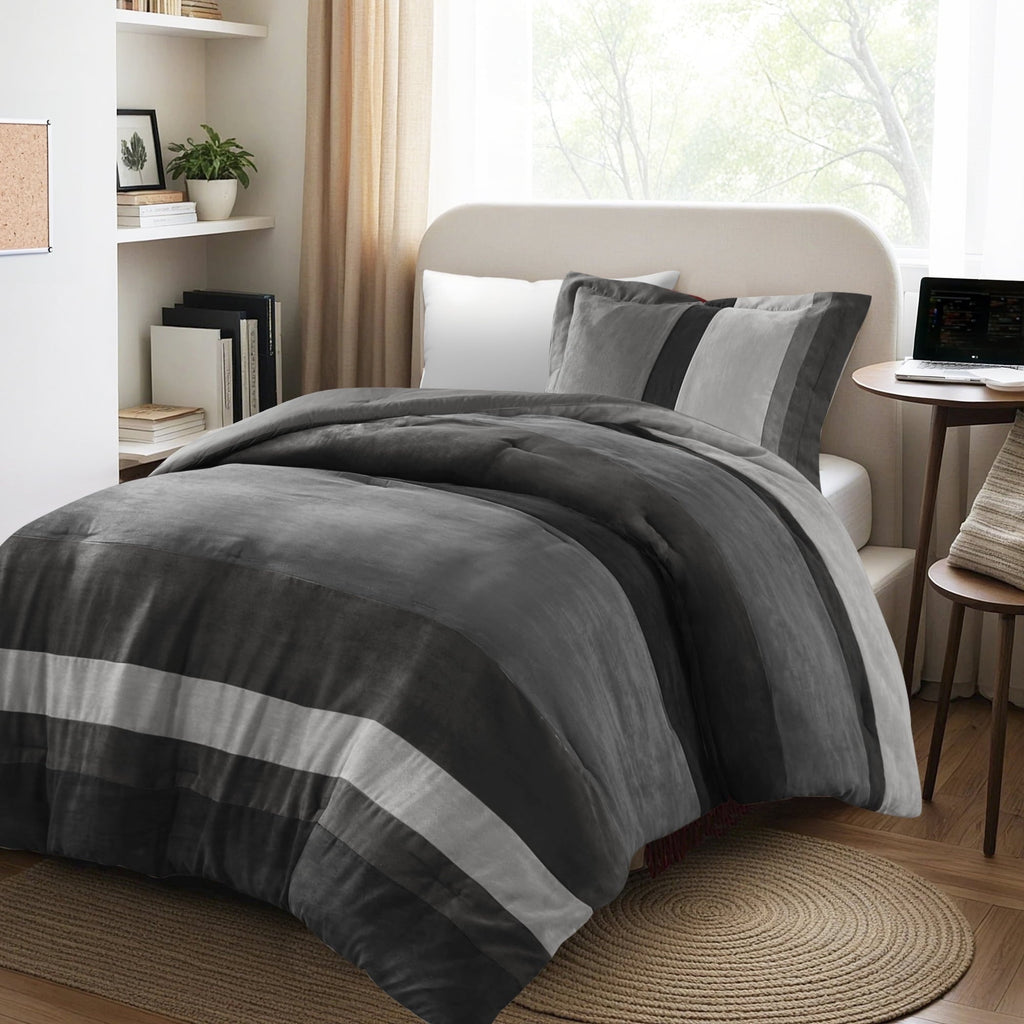 Heavyweight Warmth Twin/Twin XL Comforter Set Black, 2 Pieces Faux Suede Comforters Twin/Twin XL Size, Pieced Bedding Comforters Sets, C... - Luxurious Quilted Duvet Cover Set - Default Title