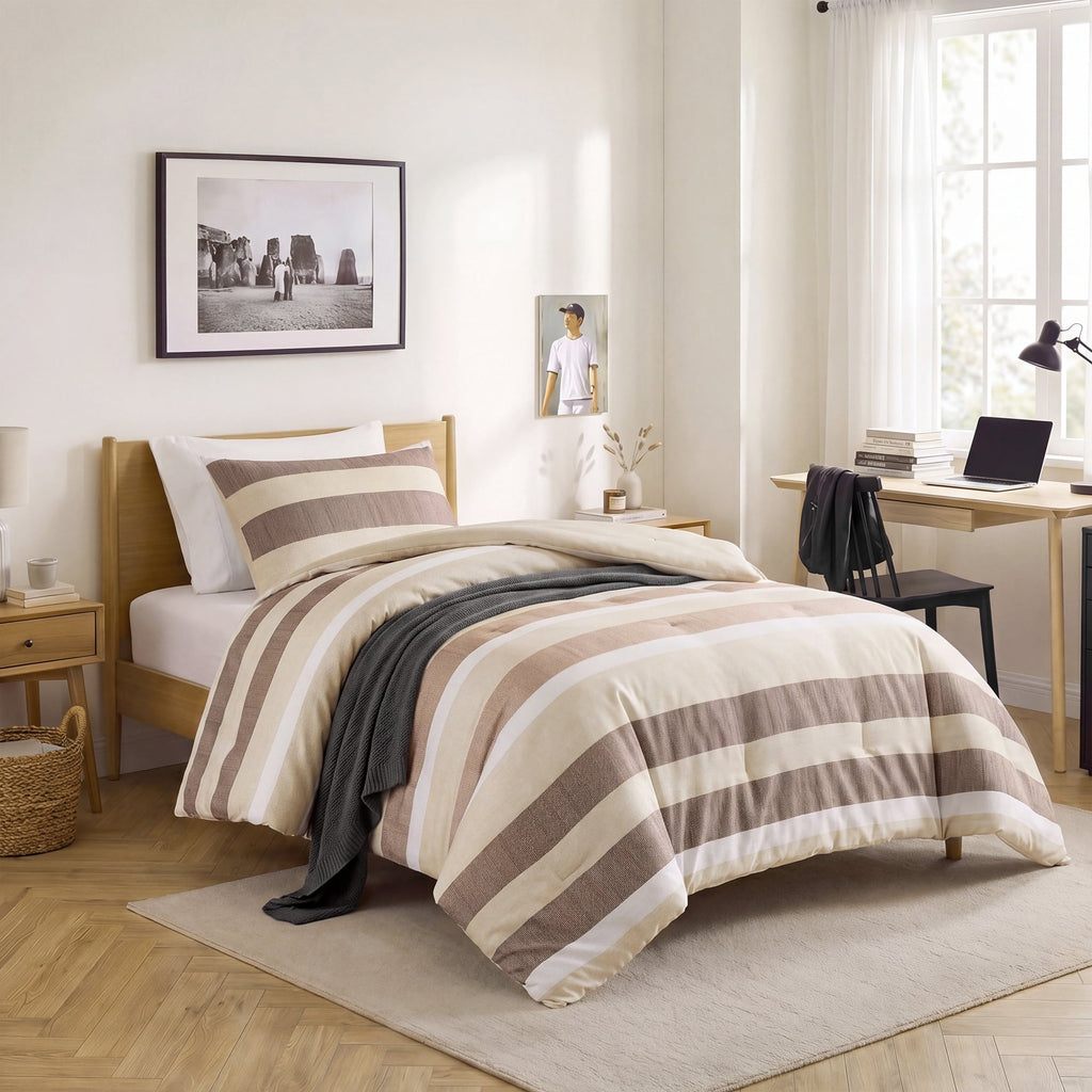 Hypoallergenic Cloud 2-Piece Comforter Sets, Reversible Striped Comforter Set for Dorm, Lightweight All Season Bedding Set with Pillow Sha... - All-Season Down Alternative Comforter Insert - Default Title
