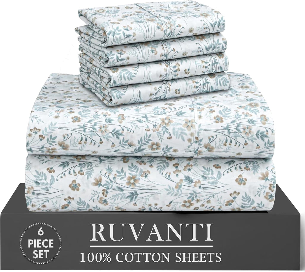 Ultra-Soft 6 Pcs Cotton Sheets - 100% Natural Cotton Soft, Lightweight & Breathable Crispy Percale Bed Sheets, King Size Sheets ... - Breathable Egyptian Cotton Flat & Fitted Sheets - Default Title