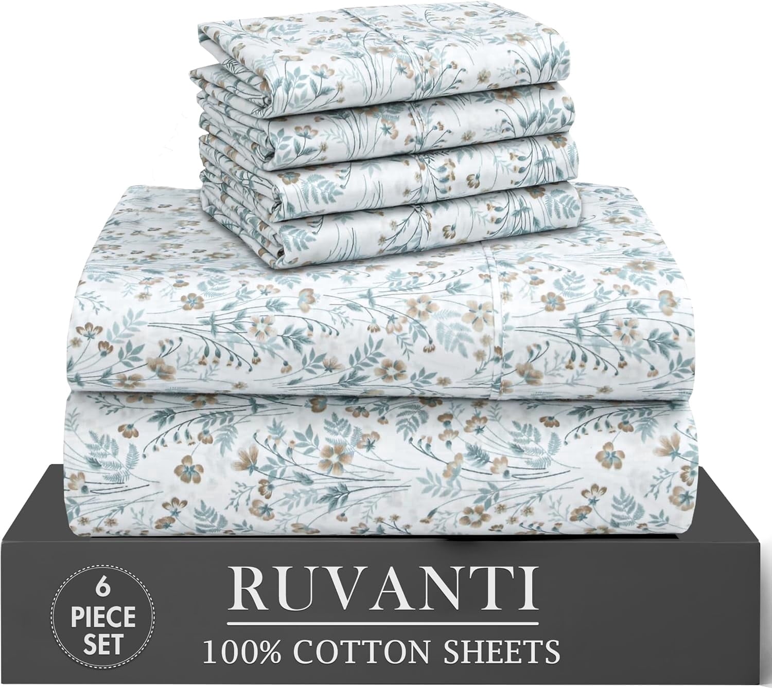 Ultra-Soft 6 Pcs Cotton Sheets - 100% Natural Cotton Soft, Lightweight & Breathable Crispy Percale Bed Sheets, King Size Sheets ... - Breathable Egyptian Cotton Flat & Fitted Sheets - Default Title
