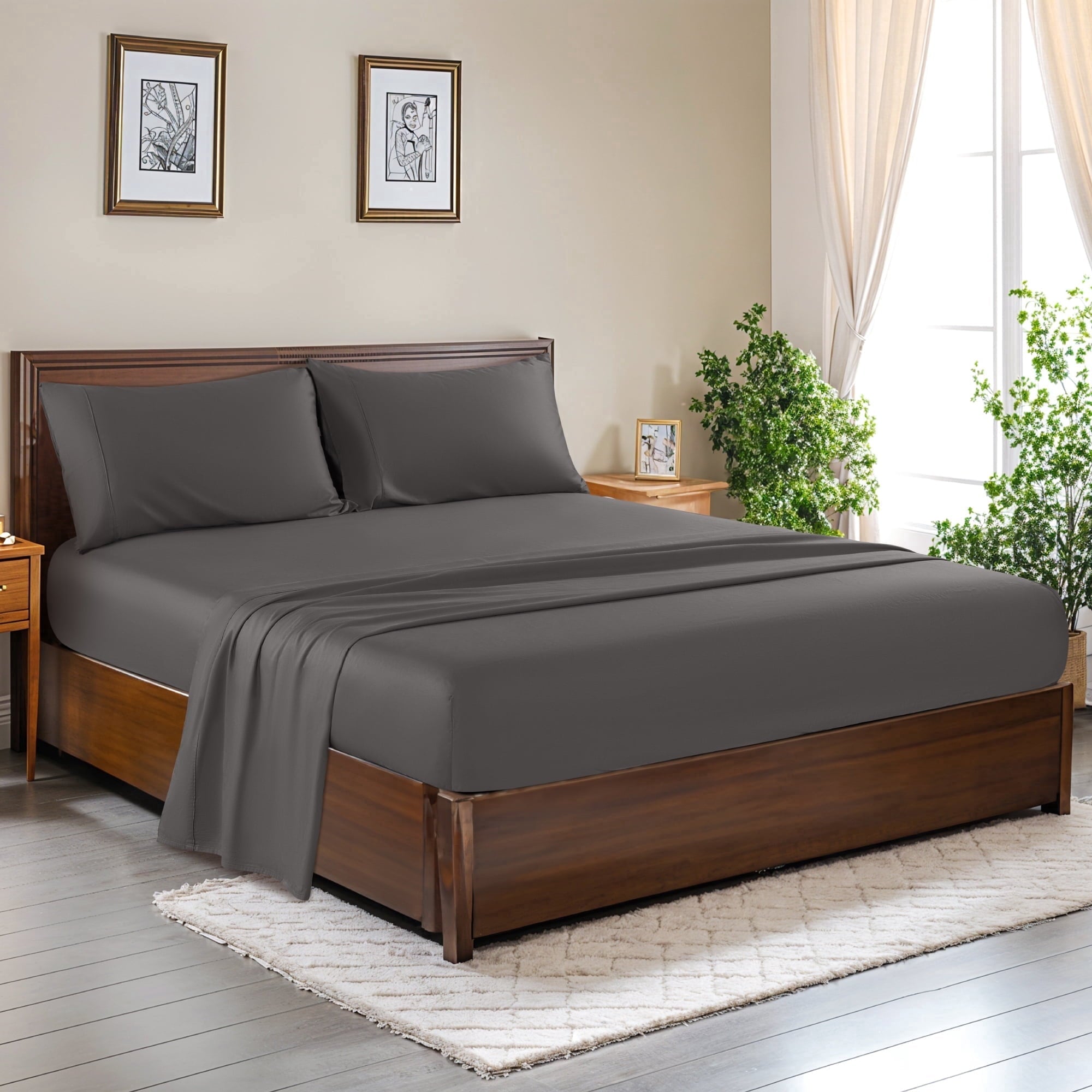 Breathable Luxury 100% Cotton Bed Sheets Set, 1000 Thread Count 4 Piece Luxury Soft Sheets Set with 16" Deep Pocket, Queen, Dark Gray - Cooling Hotel Quality Bedding Sheets and Pillowcases - Default Title