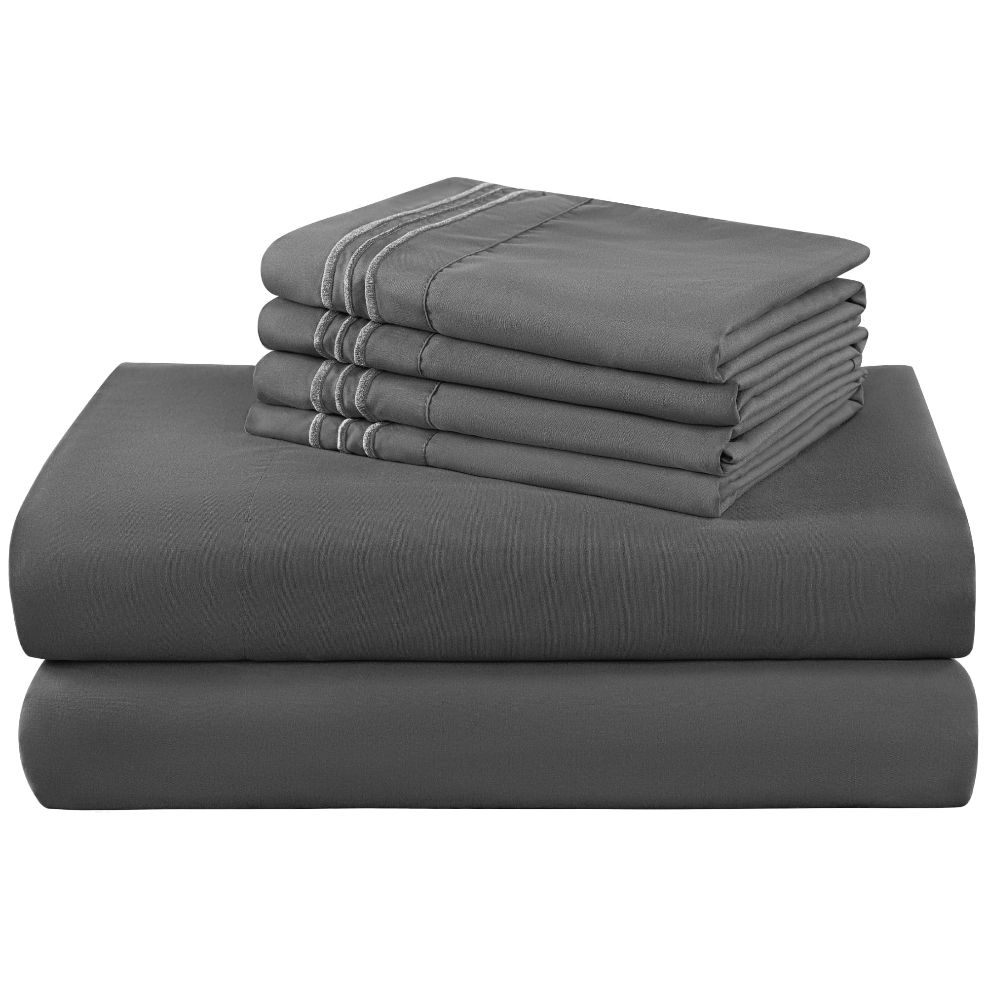 Breathable Luxury 6 Pieces Bed Sheet Set, 1800 Series Soft Microfiber Queen Sheets with 16" Deep Pocket, Dark Gray - Cooling Hotel Quality Bedding Sheets and Pillowcases - Default Title