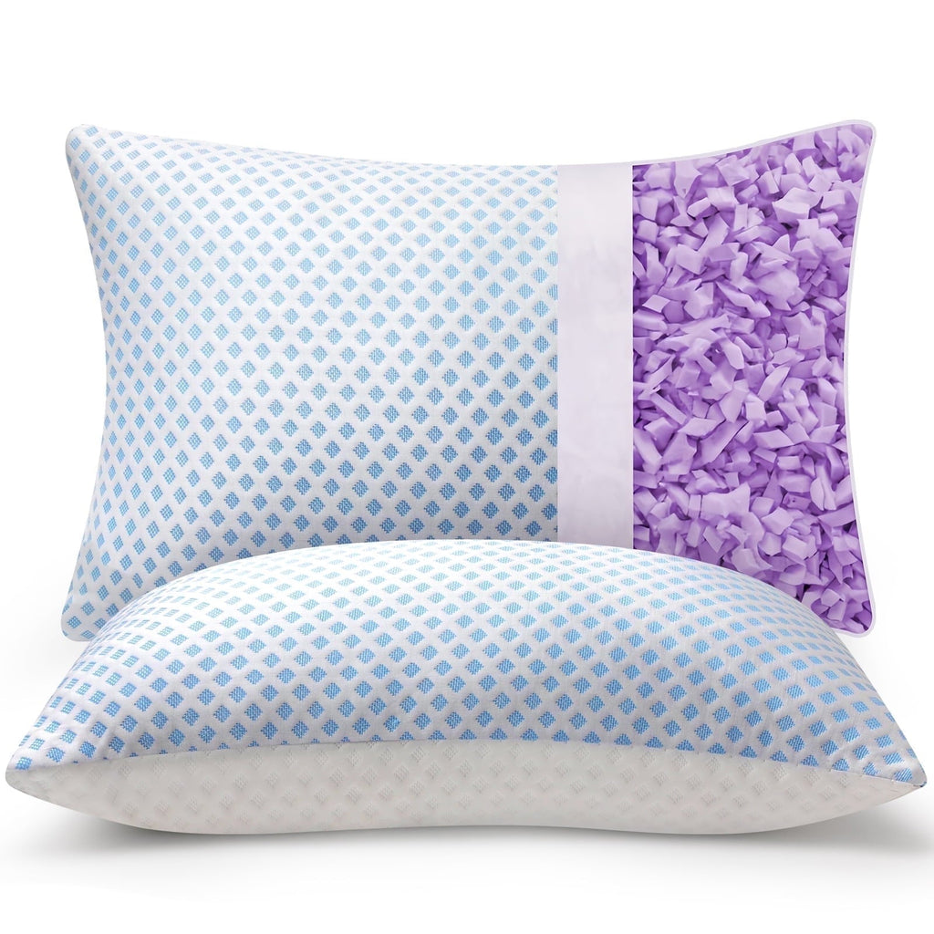 Fluffy Shredded Cooling Pillows for Bed Sleeping Shredded Memory Foam Pillows Queen Size Set of 2 Pack 20 x 30 inches - Ergonomic Memory Foam Pillow for Neck Pain Support - Default Title