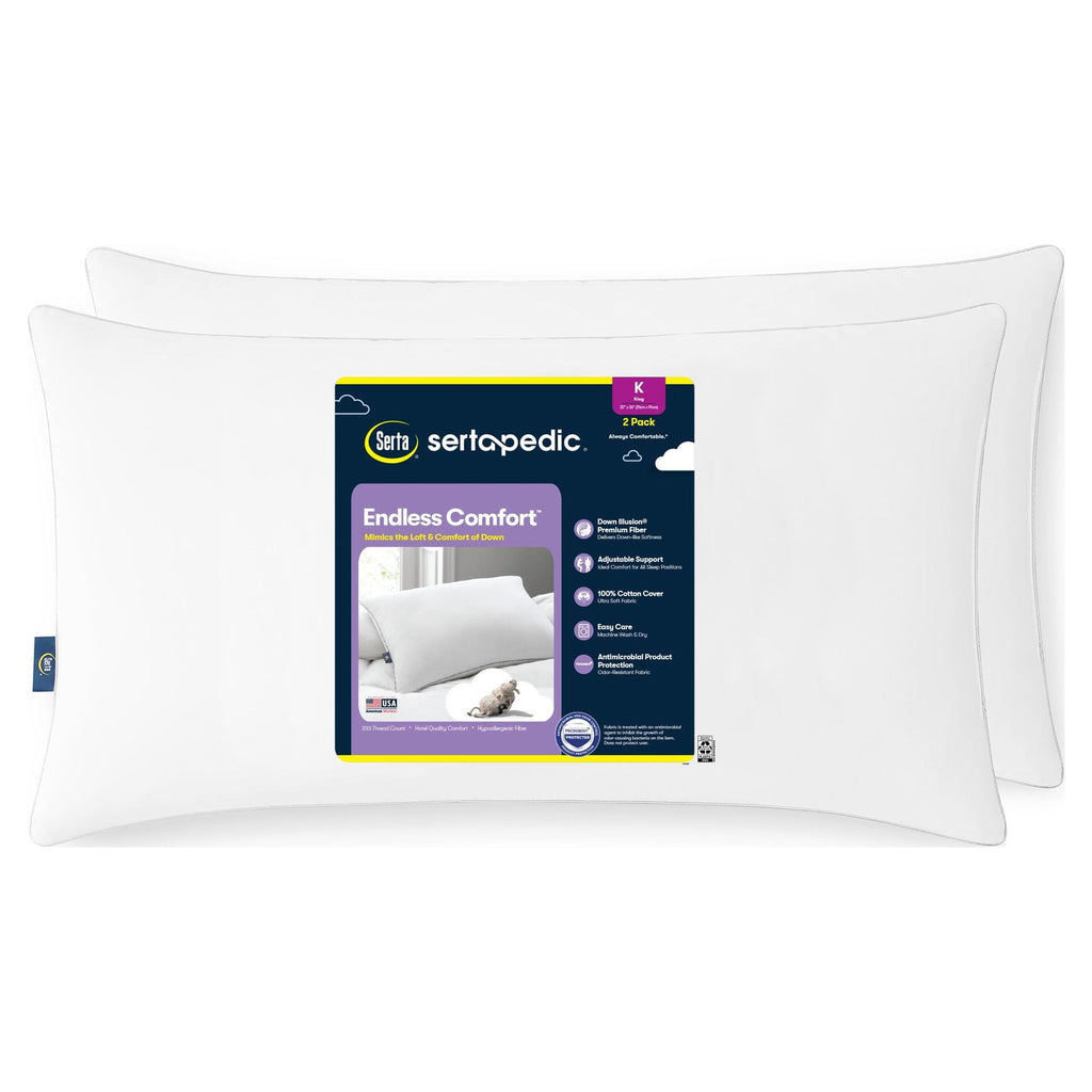 Decorative Plump Endless Comfort Bed Pillow, King, 2 Pack - Ergonomic Memory Foam Pillow for Neck Pain Support - Default Title