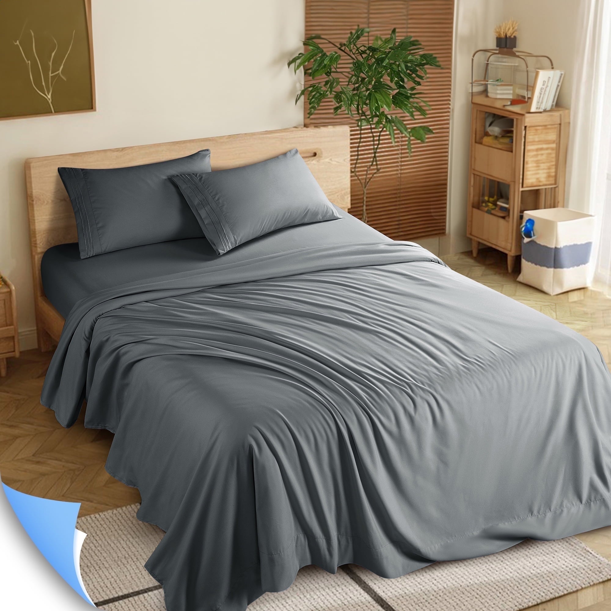 Ultra-Soft Shilucheng 4 Pieces Luxury Bed Sheets Set, Plush Microfiber Bed Sheets, 16" Deep Pocket, Queen, Dark Gray - Premium Ultra-Soft Pillowcase Pair for Sleeping - Default Title