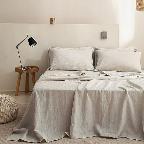 Breathable Luxury 100% Linen Sheet Set Solid Color-4 Pcs Washed French Linen Bed Sheets(1 Flat Sheet,1 Fitted Sheet,2 Pillowcases)-Brea... - Premium Ultra-Soft Pillowcase Pair for Sleeping - Default Title