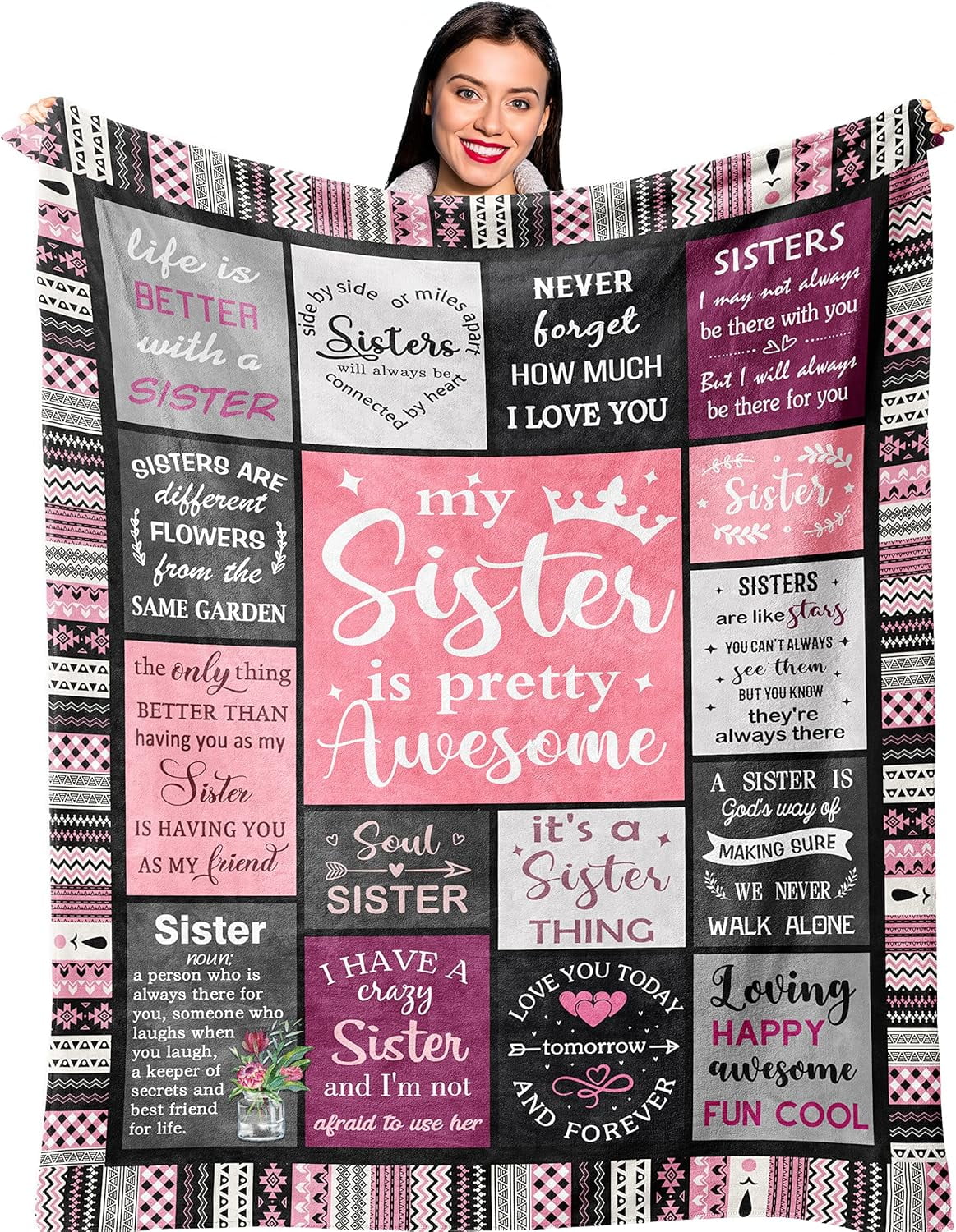 Lightweight Warm Sister Gifts , Sisters Birthday Gift Idea, Best Sister Ever Gift for Women, Birthday Gifts for Sisters, Sis Soft Thro... - Super Soft Reversible Sherpa Flannel Blanket - Default Title