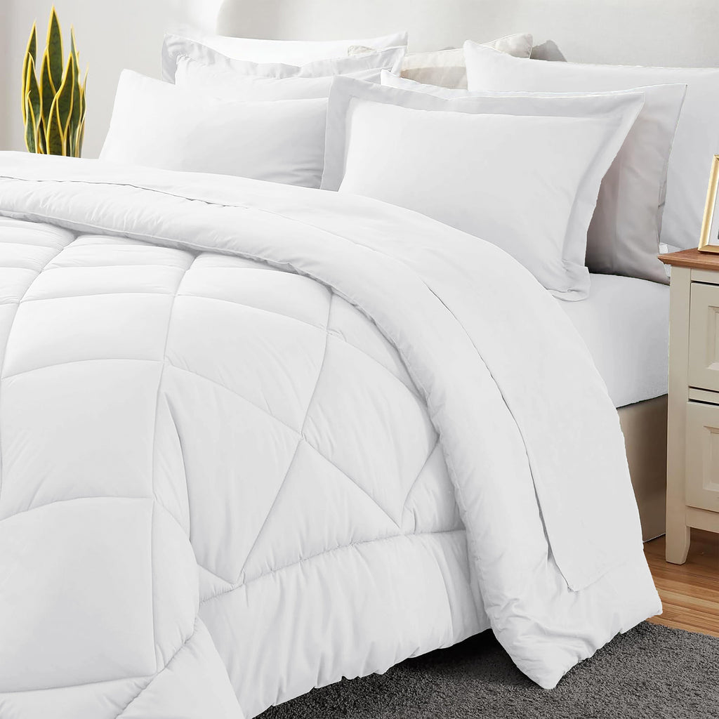Hypoallergenic Cloud Comforter Set 7-Piece Bed in a Bag - Adult, White, Queen - Luxurious Quilted Duvet Cover Set - Default Title