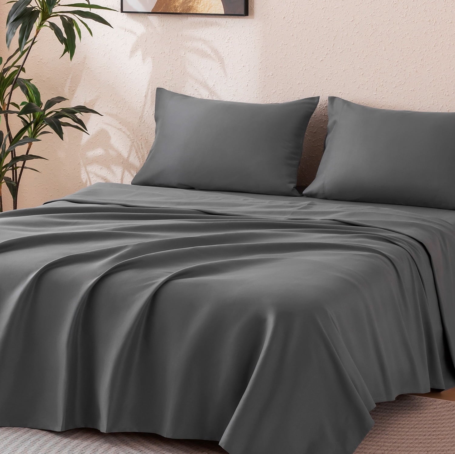 Breathable Luxury Sheet Set Twin Size Gray, 3 Pieces 140 GSM Brushed Elastic Fitted Soft & Cozy Bed Sheets Set with Deep Pocket - Premium Ultra-Soft Pillowcase Pair for Sleeping - Default Title