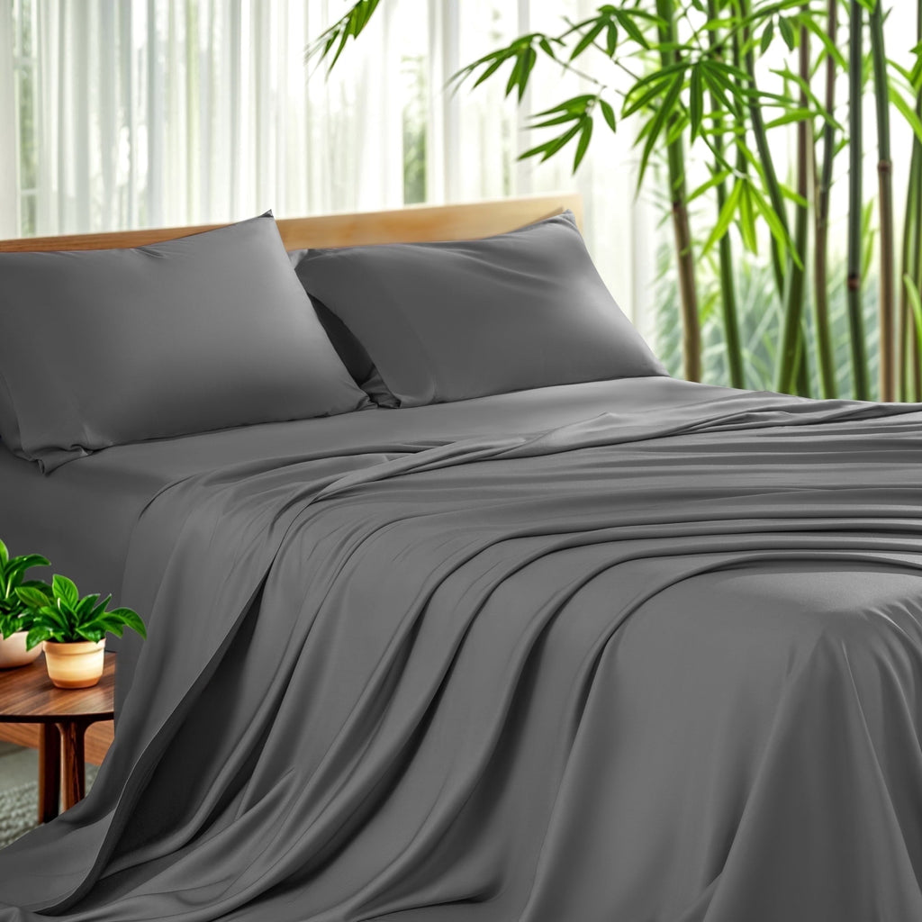 Breathable Luxury Luxury Bamboo Bed Sheet Set - Deep Pockets - 4 Piece, Queen, Dark Gray - Luxury Bed Sheet Set with Deep Pockets - Default Title