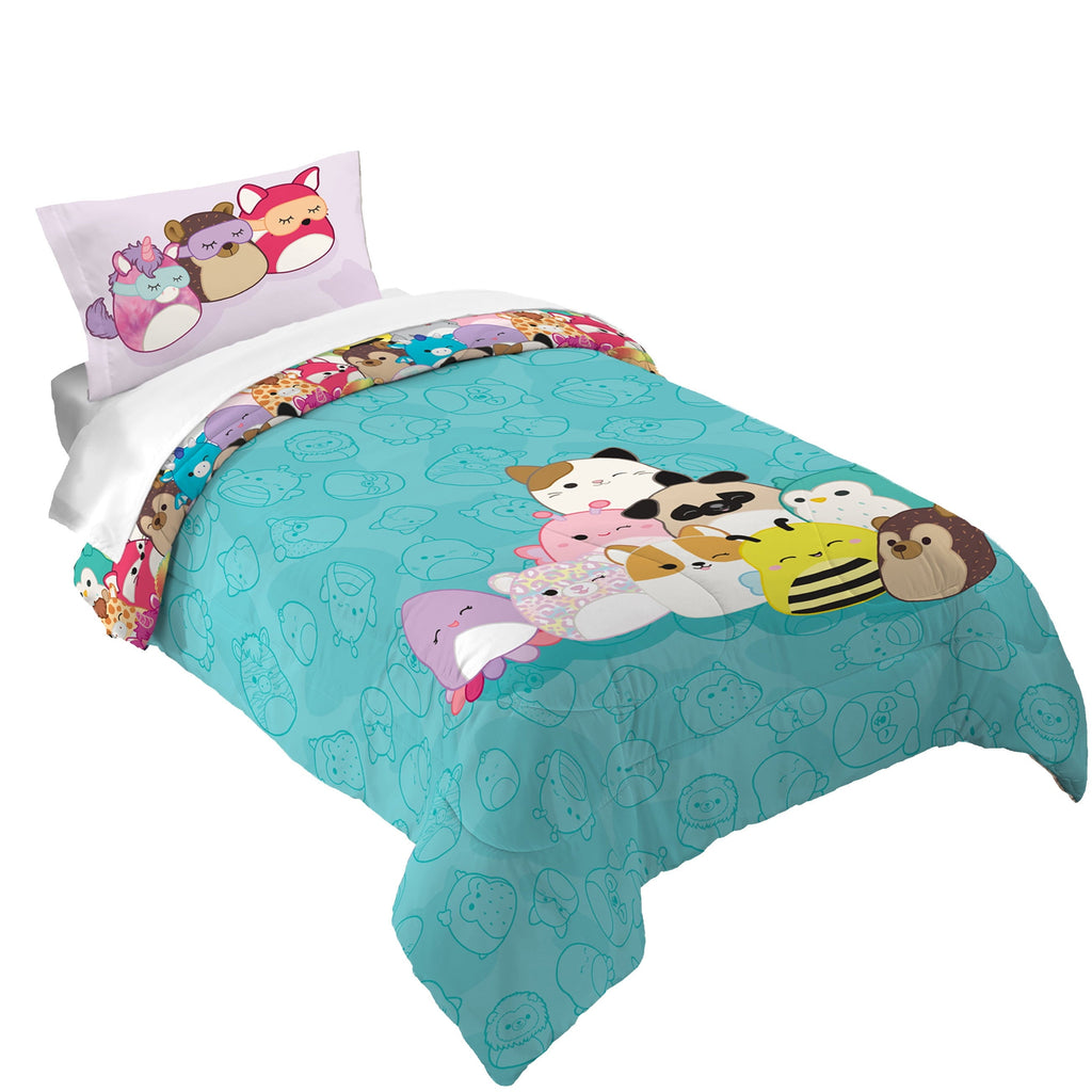 Hypoallergenic Cloud Squishmallows Kids 2 Piece Teal Blue Reversible Comforter and Pillowcase set, Twin/full - Hypoallergenic Ultra-Fluffy Quilt for Winter - Default Title