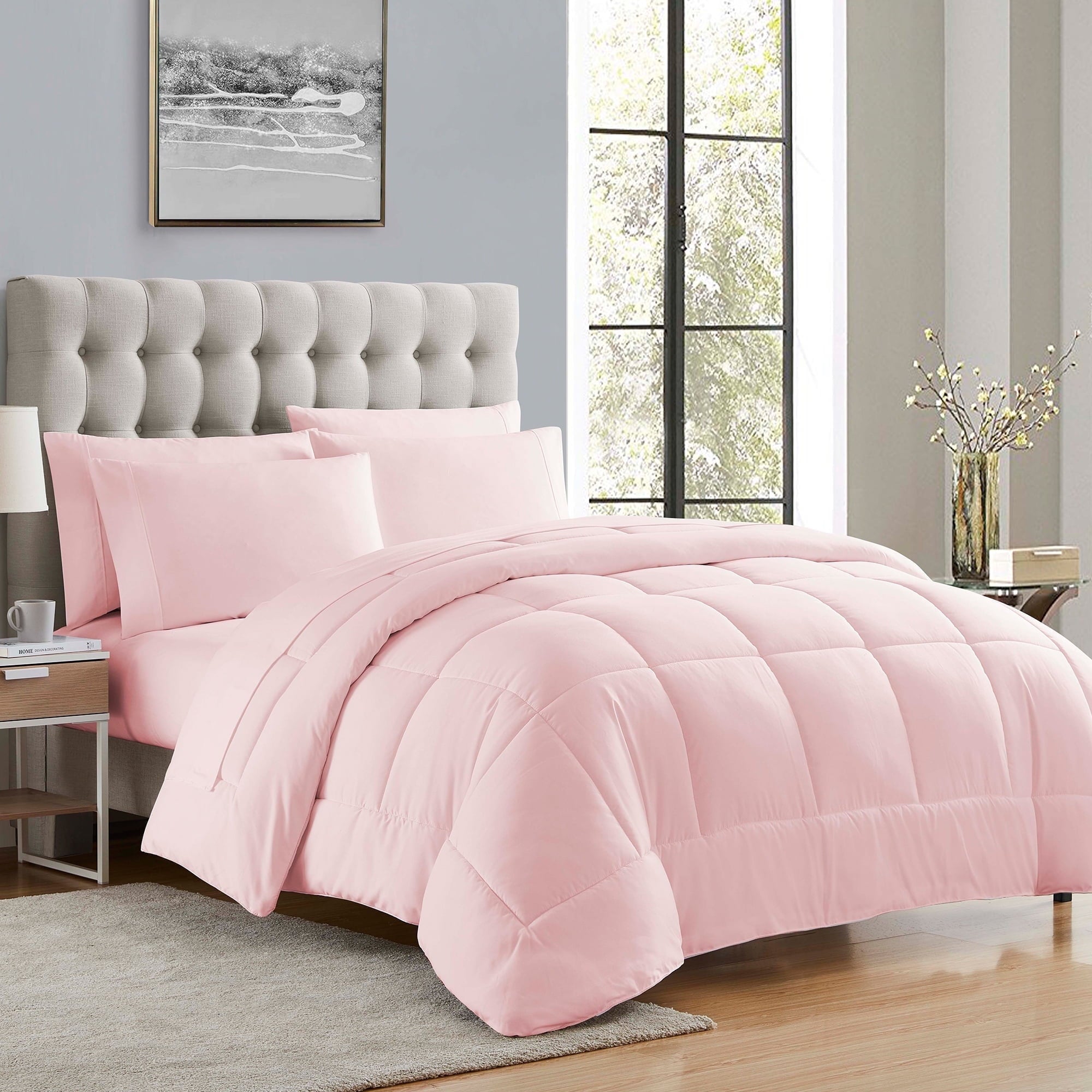 Heavyweight Warmth Supreme 7 Piece Bed-In-A-Bag All Season Solid Comforter & Sheet Set, Full, Pale Pink - Luxurious Quilted Duvet Cover Set - Default Title