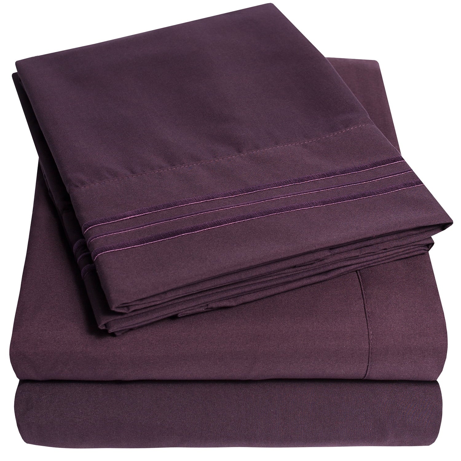 Cooling Sateen 1800 Series Bed Sheets - Extra Soft Microfiber Deep Pocket Sheet Set - Purple, Full - Breathable Egyptian Cotton Flat & Fitted Sheets - Default Title