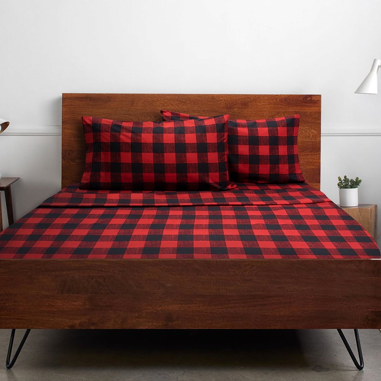 Ultra-Soft Buffalo Plaid Black and Red 4 Piece Bed Sheet Set - Twin - Luxury Bed Sheet Set with Deep Pockets - Default Title