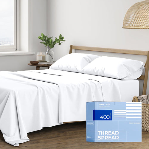Cooling Sateen King Size Cotton Sheets Set - 400 Thread Count 4 PC 100% Cotton Sheets for King Bed, 16 In Deep Pocket King Size Cott... - Premium Ultra-Soft Pillowcase Pair for Sleeping - Default Title