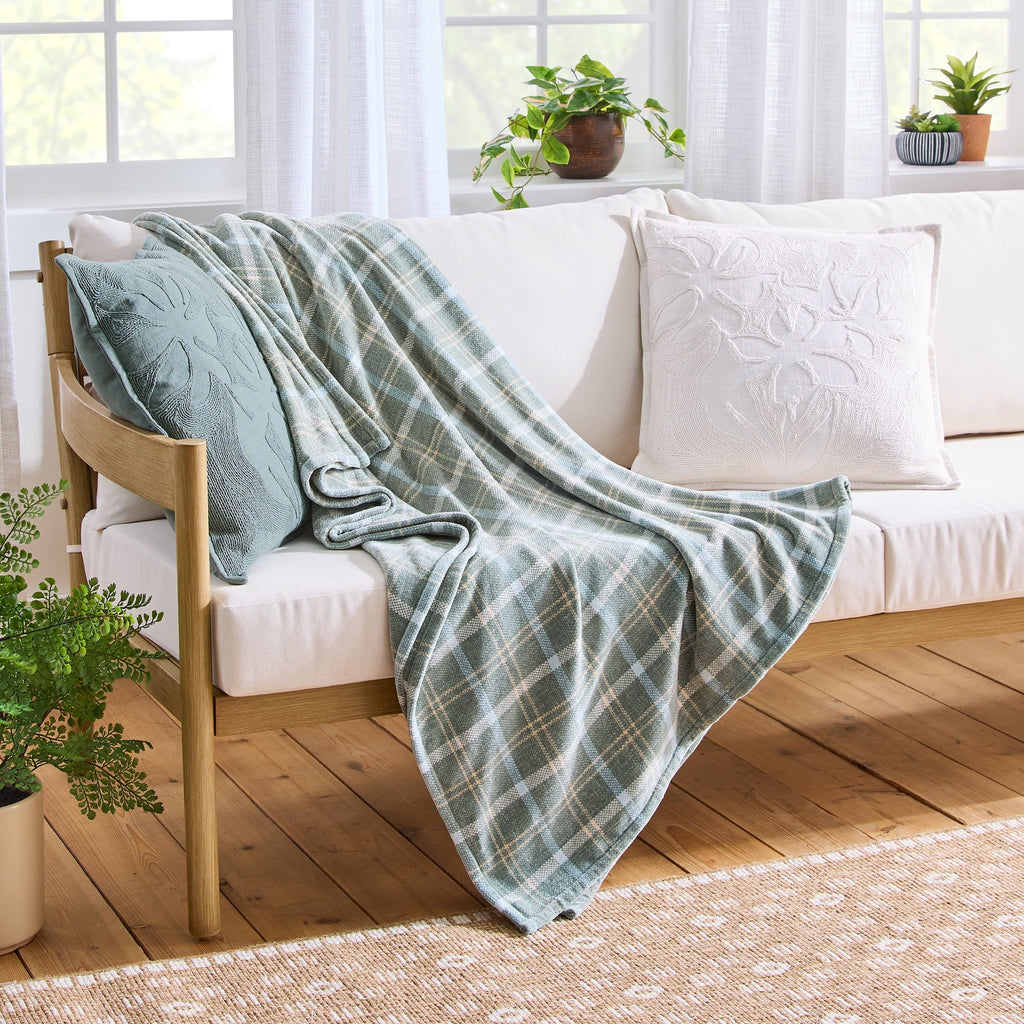 Decorative Knitted Woven Chenille Plaid Throw Blanket, Green River , 50x72 Inches - Cozy Fleece Throw Blanket for Couch & Bed - Default Title
