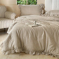 Hypoallergenic Cloud Tan Gingham Ruffle Queen Comforter Set, Taupe Ruffled Plaid Bedding Set, Ruffled Checked Bed Comforter 3 Pieces(Tan G... - Hypoallergenic Ultra-Fluffy Quilt for Winter - Default Title