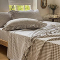 Ultra-Soft Tan Gingham Ruffle Queen Sheet Set, Taupe Soft Pre-Washed Microfiber Plaid Ruffled Queen Bed Sheets, 4-Pieces Farmhou... - Luxury Bed Sheet Set with Deep Pockets - Default Title