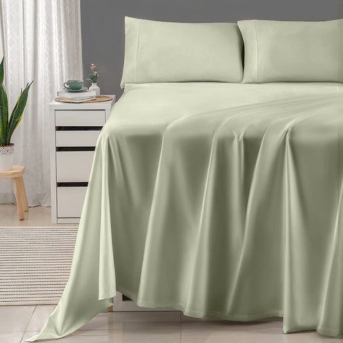 Breathable Luxury 600 Thread Count 4-Piece Queen Bed Sheet Set, Sateen Weave, Sage Green - Luxury Bed Sheet Set with Deep Pockets - Default Title