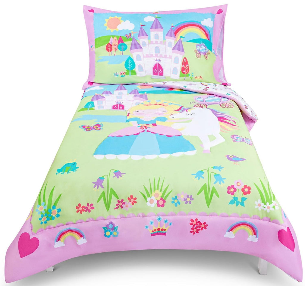 Heavyweight Warmth Princess Toddler Bedding Set for Girls - 4-Piece Toddler Bed Comforter Sets for Girls, Reversible Comforter & Pillowc... - All-Season Down Alternative Comforter Insert - Default Title