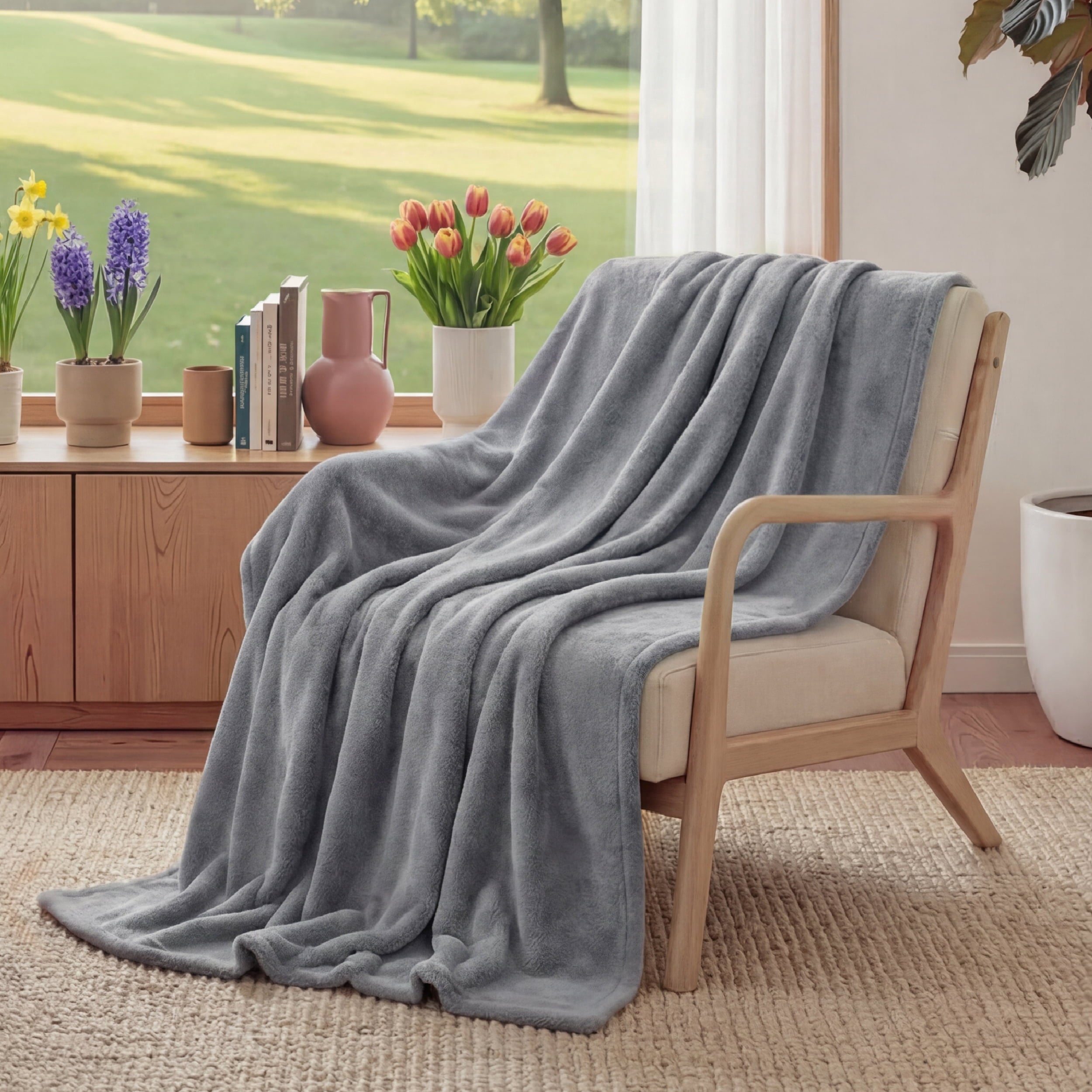 Reversible Sherpa Fleece Throw Blanket for Couch Grey, Lightweight Plush Fuzzy Cozy Soft Blankets and Throws for Sofa, 50x60 inches - Cozy Fleece Throw Blanket for Couch & Bed - Default Title