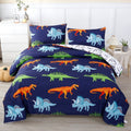 Luxurious Quilted 3 Pcs Dinosaur Twin Size Bedding Sets for Boys, Dinosaur Printing Boys Comforter Set, Blue and White Reversible Bed C... - Luxurious Quilted Duvet Cover Set - Default Title